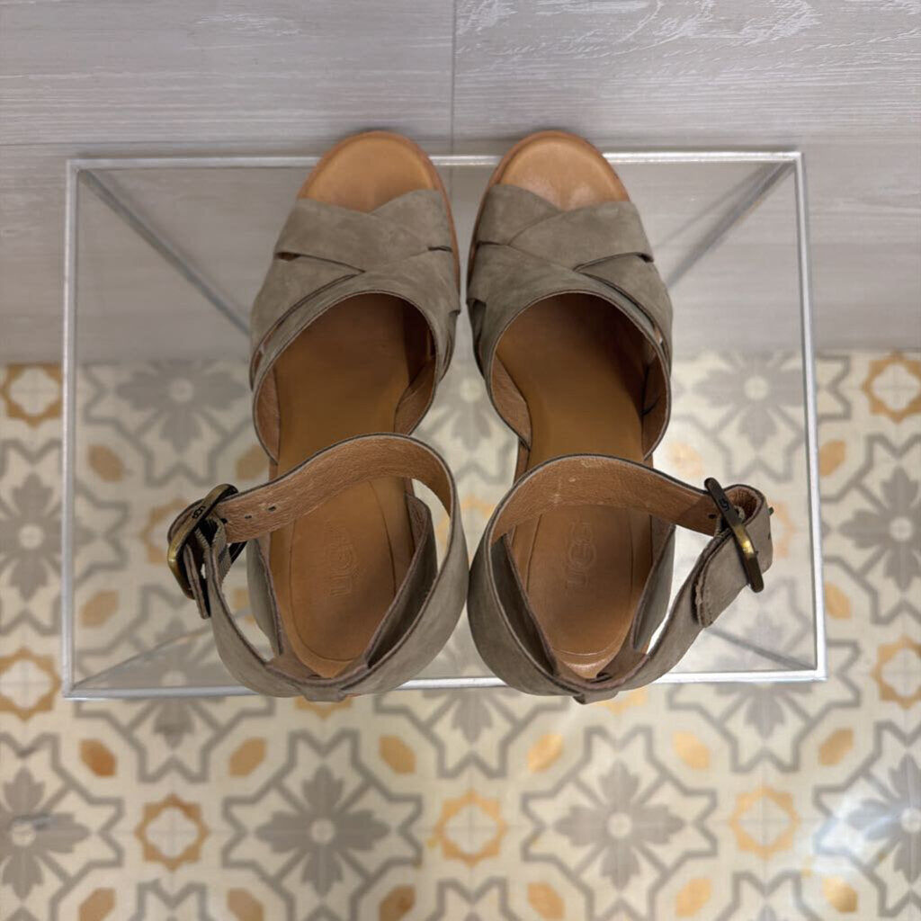 Ugg Beige Suede Sandra Sandal Heels 8.5