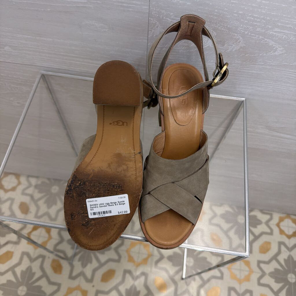 Ugg Beige Suede Sandra Sandal Heels 8.5