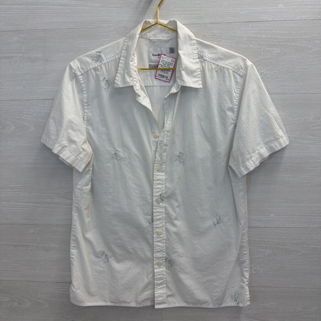 Goodfellow White/ Blue Embroidered Short Sleeve Button Down Top Medium