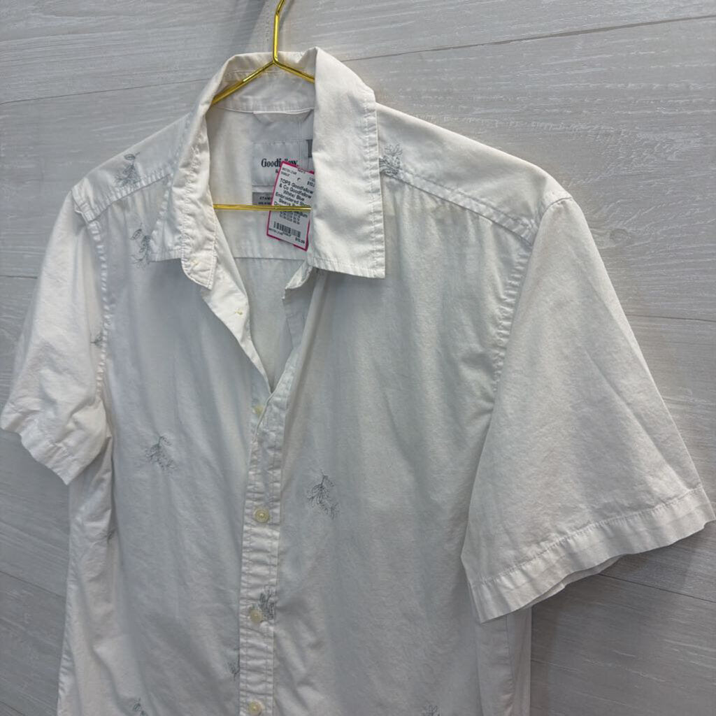 Goodfellow White/ Blue Embroidered Short Sleeve Button Down Top Medium
