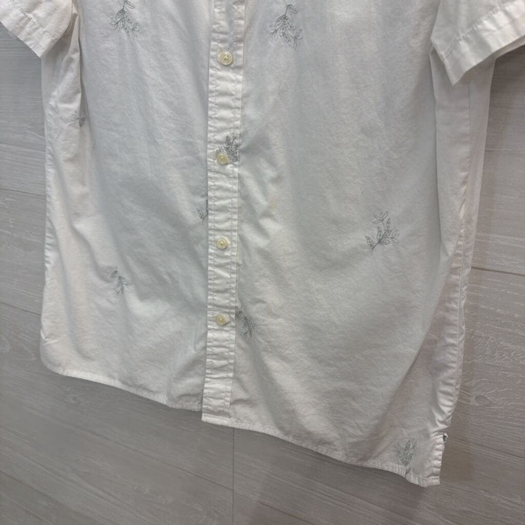 Goodfellow White/ Blue Embroidered Short Sleeve Button Down Top Medium