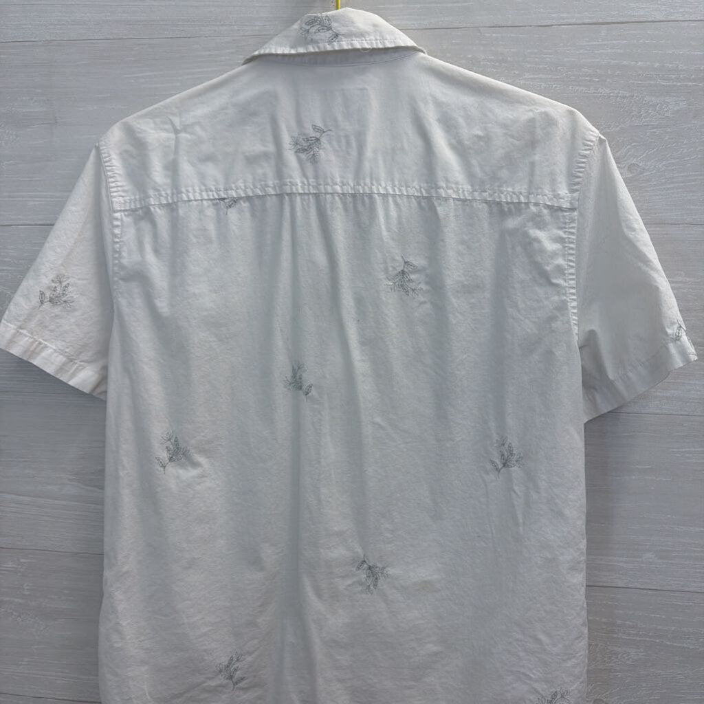 Goodfellow White/ Blue Embroidered Short Sleeve Button Down Top Medium