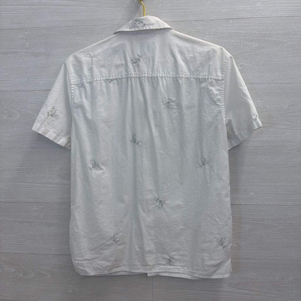 Goodfellow White/ Blue Embroidered Short Sleeve Button Down Top Medium