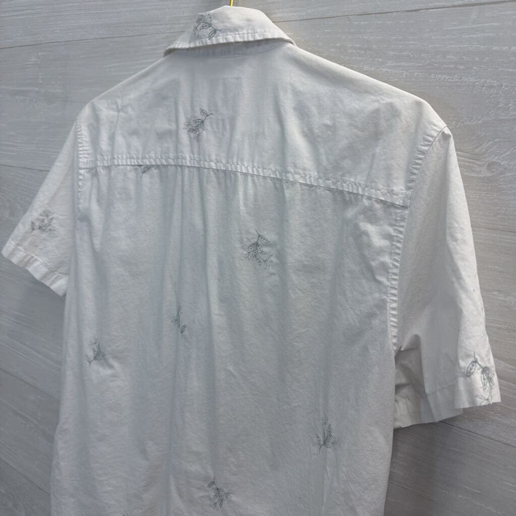 Goodfellow White/ Blue Embroidered Short Sleeve Button Down Top Medium