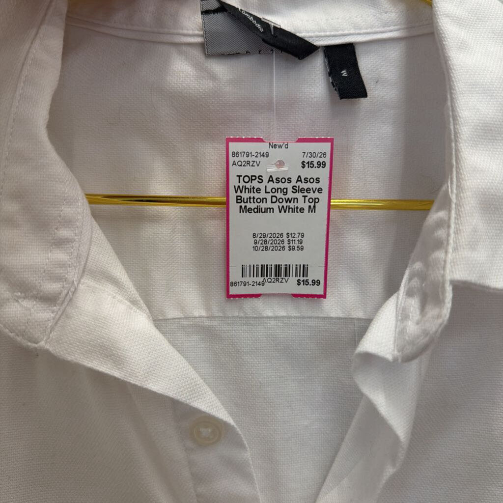 Asos White Long Sleeve Button Down Top Medium