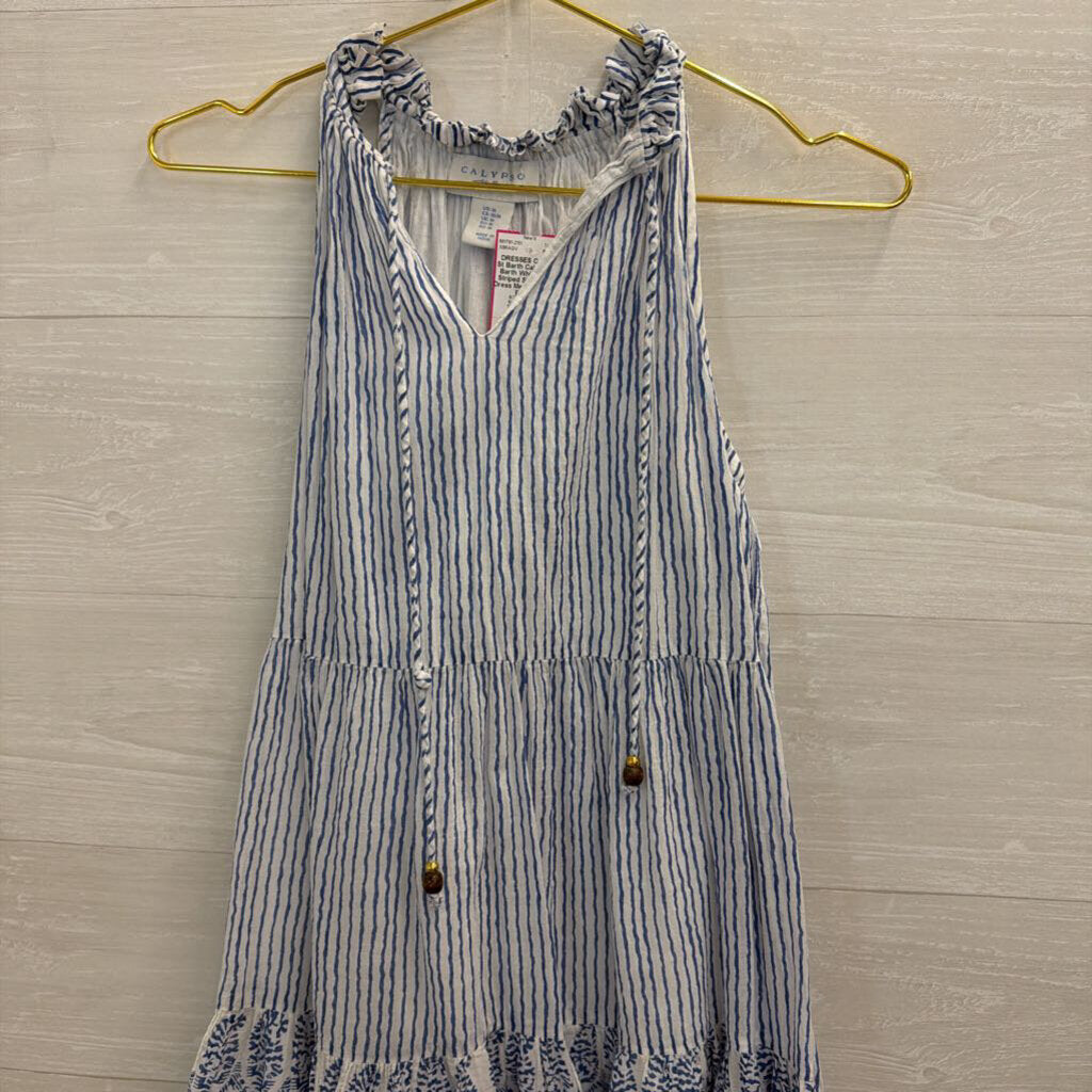 Calypso St Barth White/ Blue Striped Sleeveless Dress Medium