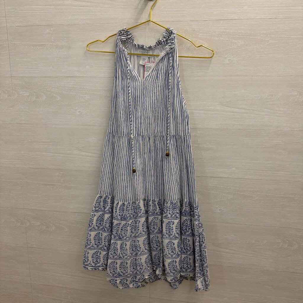 Calypso St Barth White/ Blue Striped Sleeveless Dress Medium