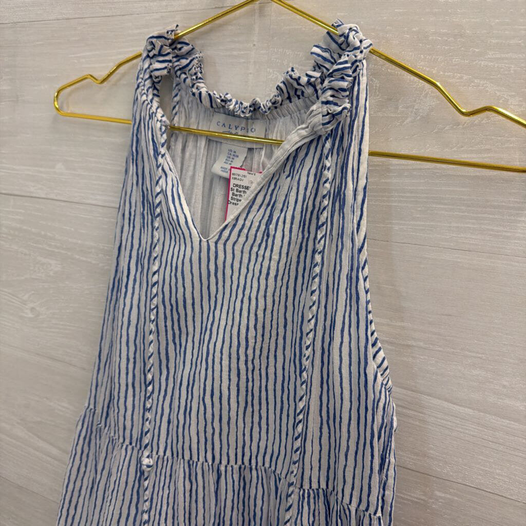 Calypso St Barth White/ Blue Striped Sleeveless Dress Medium