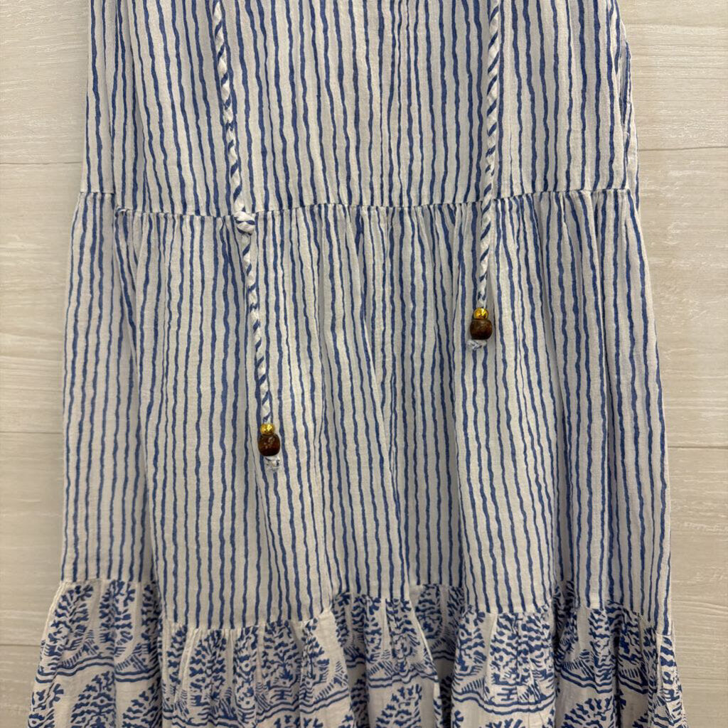 Calypso St Barth White/ Blue Striped Sleeveless Dress Medium
