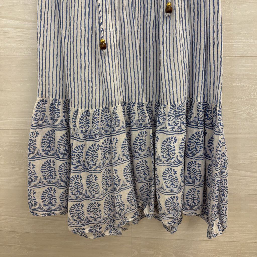 Calypso St Barth White/ Blue Striped Sleeveless Dress Medium