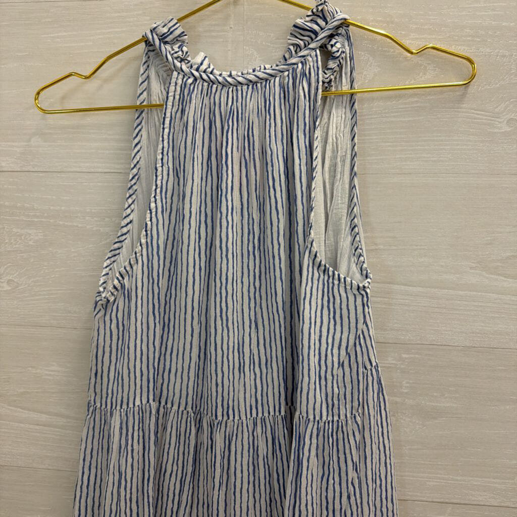 Calypso St Barth White/ Blue Striped Sleeveless Dress Medium