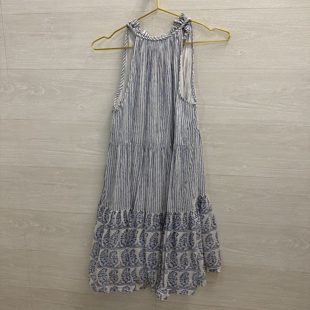 Calypso St Barth White/ Blue Striped Sleeveless Dress Medium
