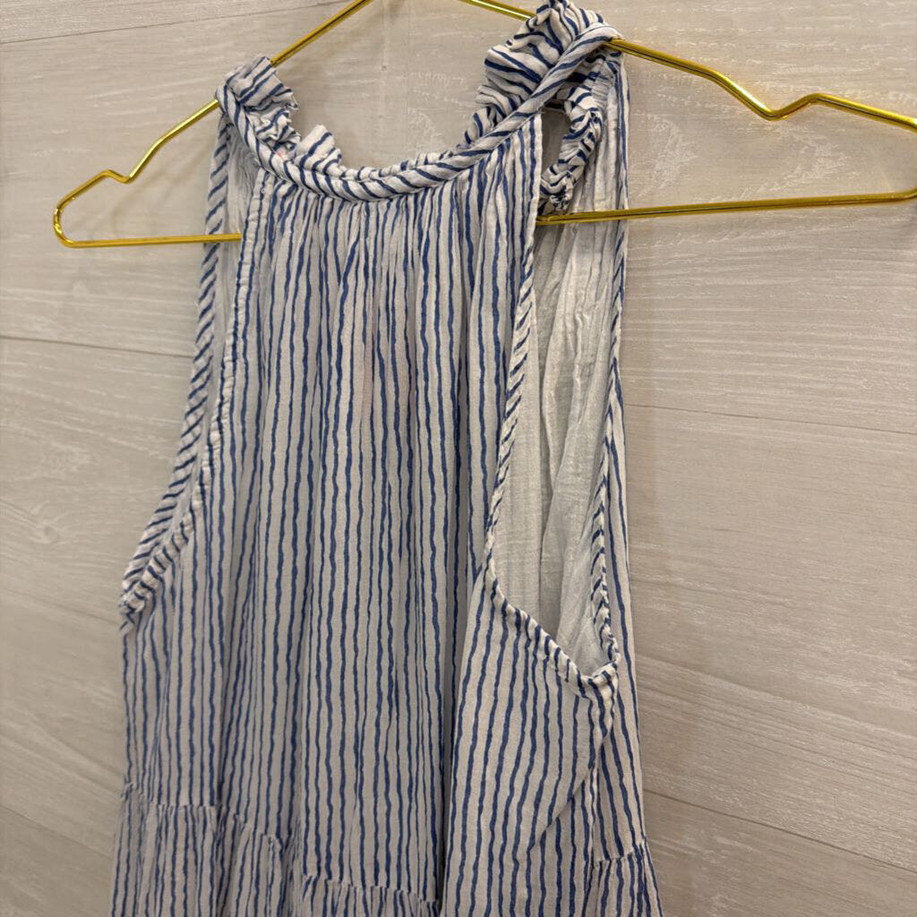 Calypso St Barth White/ Blue Striped Sleeveless Dress Medium