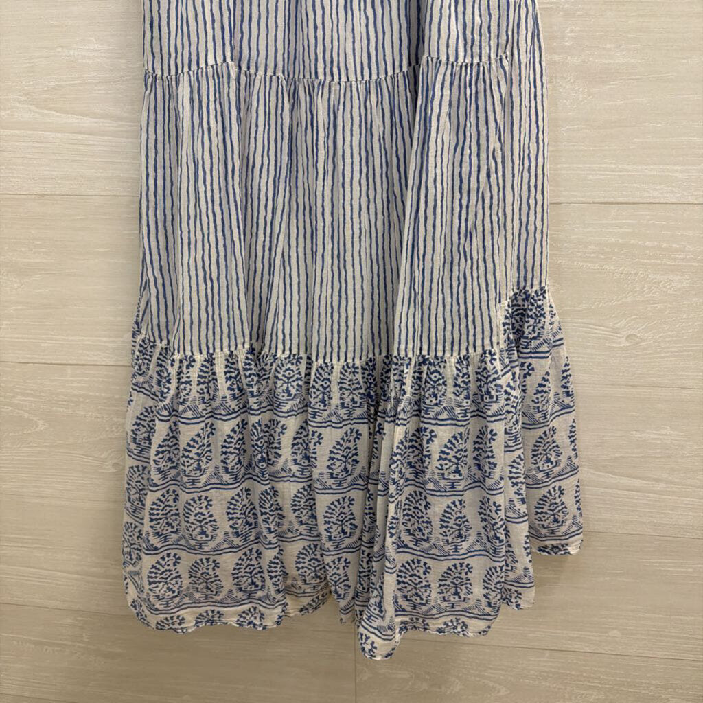 Calypso St Barth White/ Blue Striped Sleeveless Dress Medium