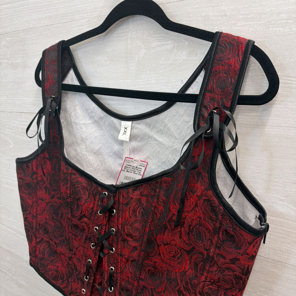 Black/ Red Rose Print Corset Top XXL