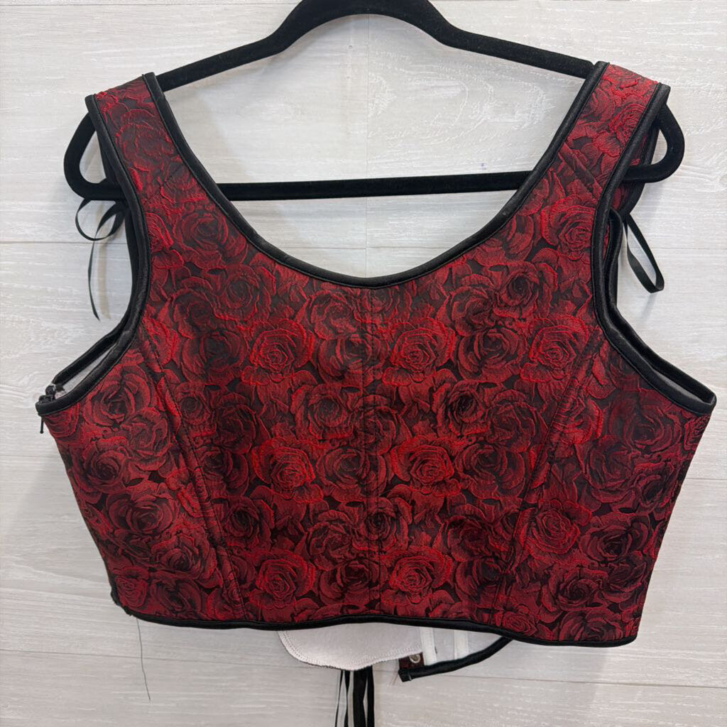 Black/ Red Rose Print Corset Top XXL