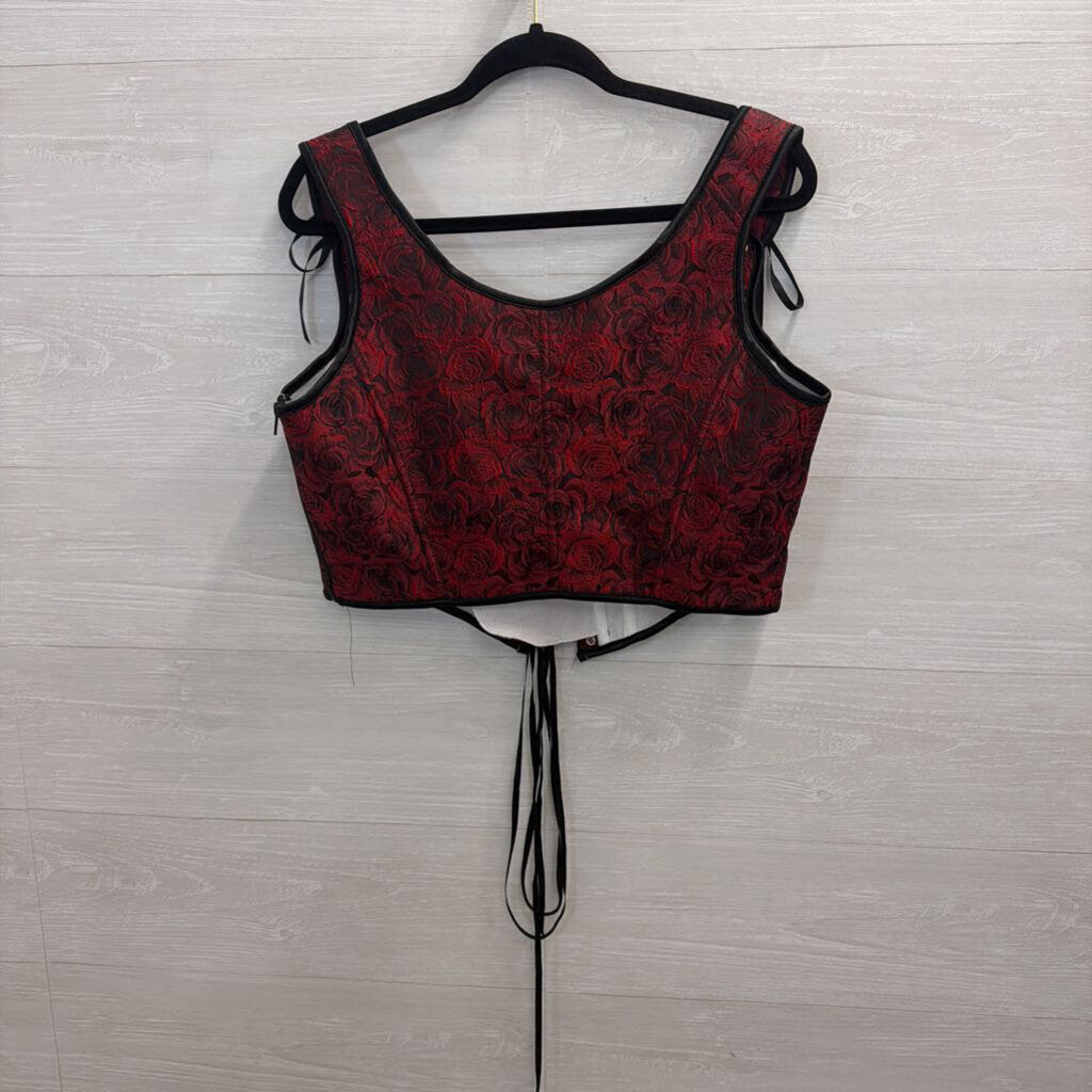 Black/ Red Rose Print Corset Top XXL