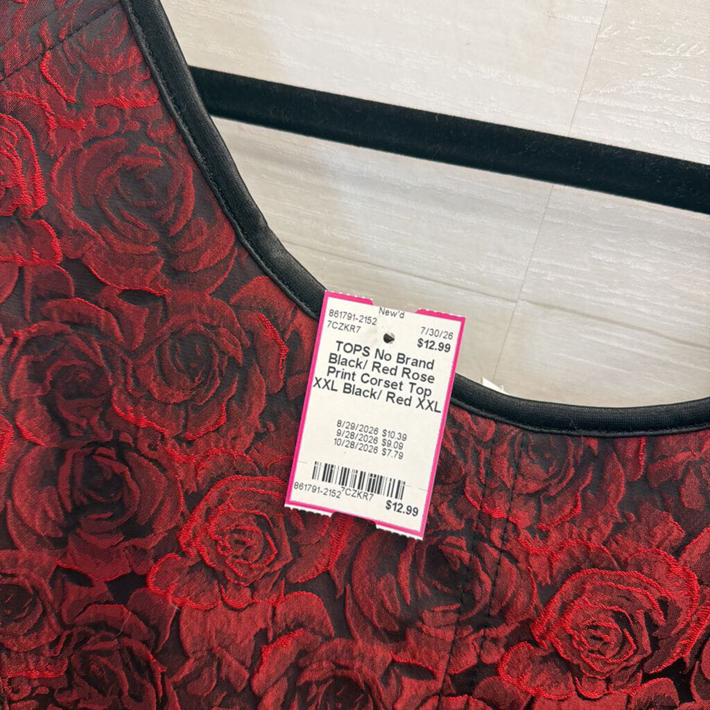 Black/ Red Rose Print Corset Top XXL