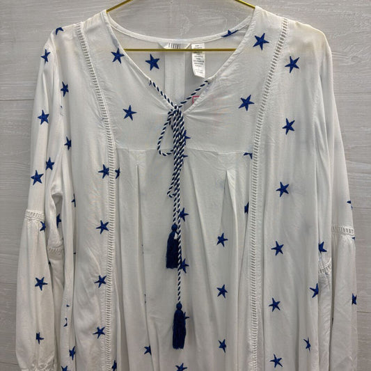 Kaktus White/ Blue Embroidered Star Long Sleeve Top Large