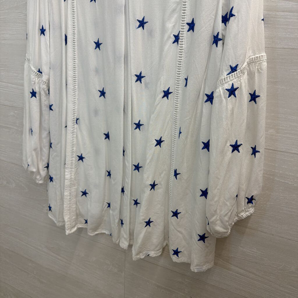 Kaktus White/ Blue Embroidered Star Long Sleeve Top Large