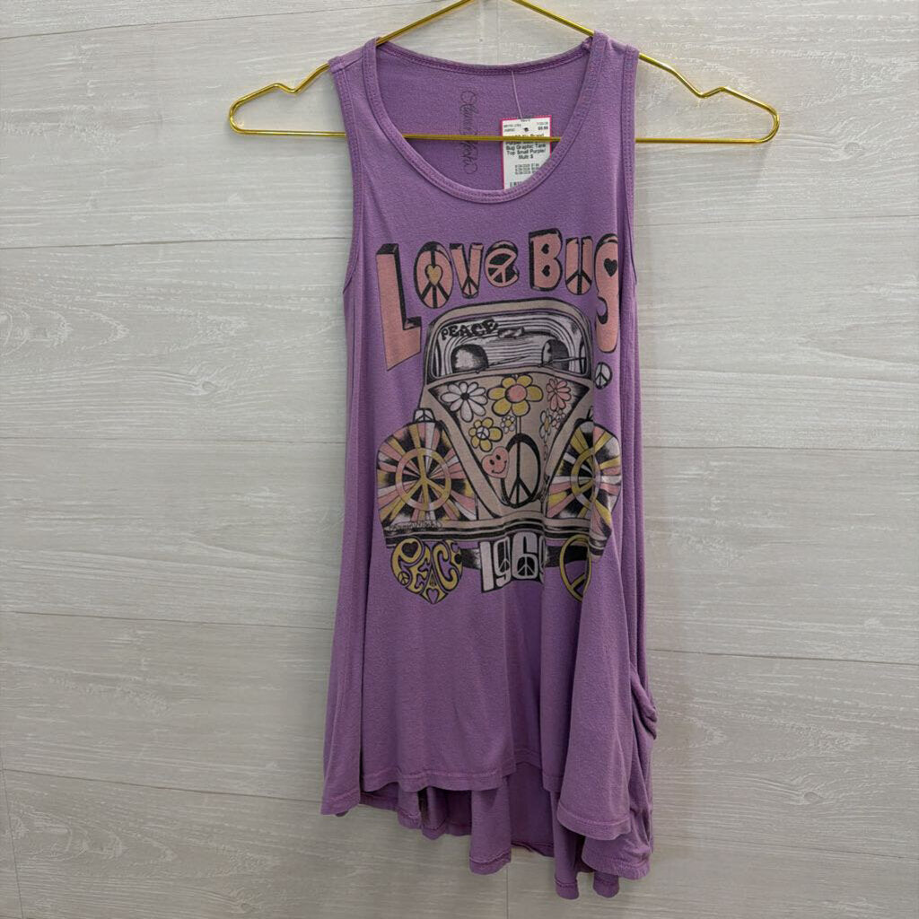 Purple/ Multi Love Bug Graphic Tank Top Small
