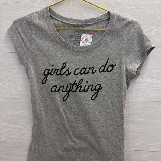 Grey/ Black 'Girls Can Be Anything' Short Sleeve Graphic Tee Medium