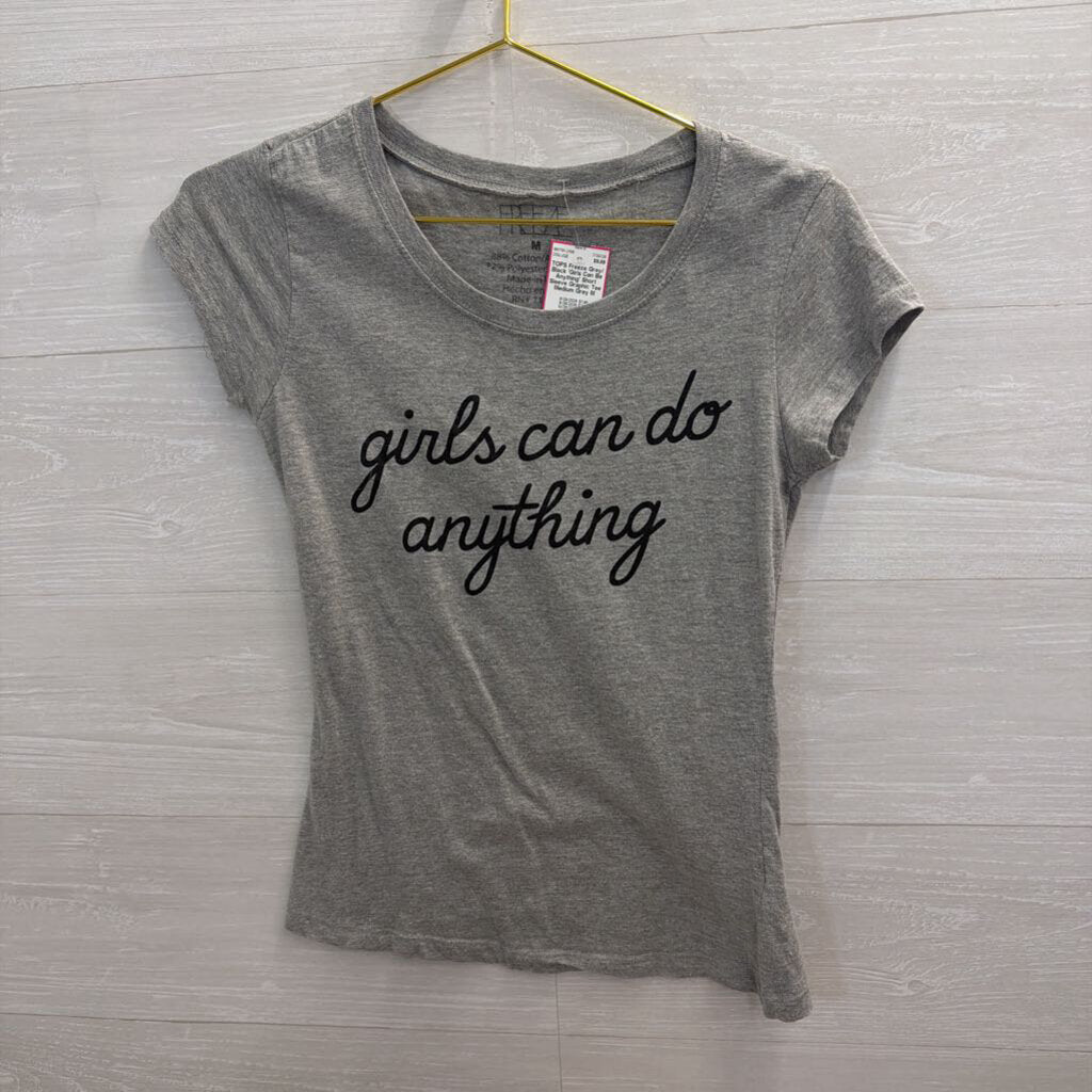 Grey/ Black 'Girls Can Be Anything' Short Sleeve Graphic Tee Medium
