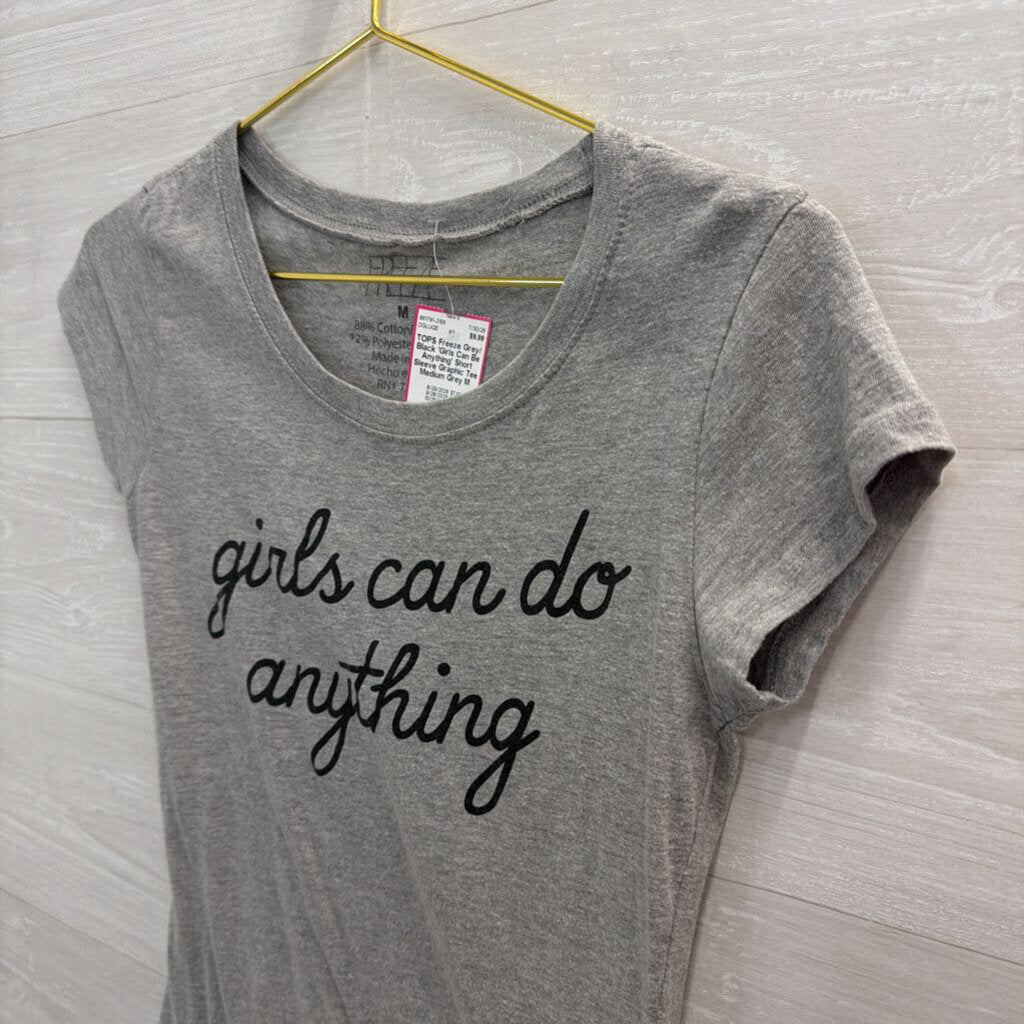 Grey/ Black 'Girls Can Be Anything' Short Sleeve Graphic Tee Medium