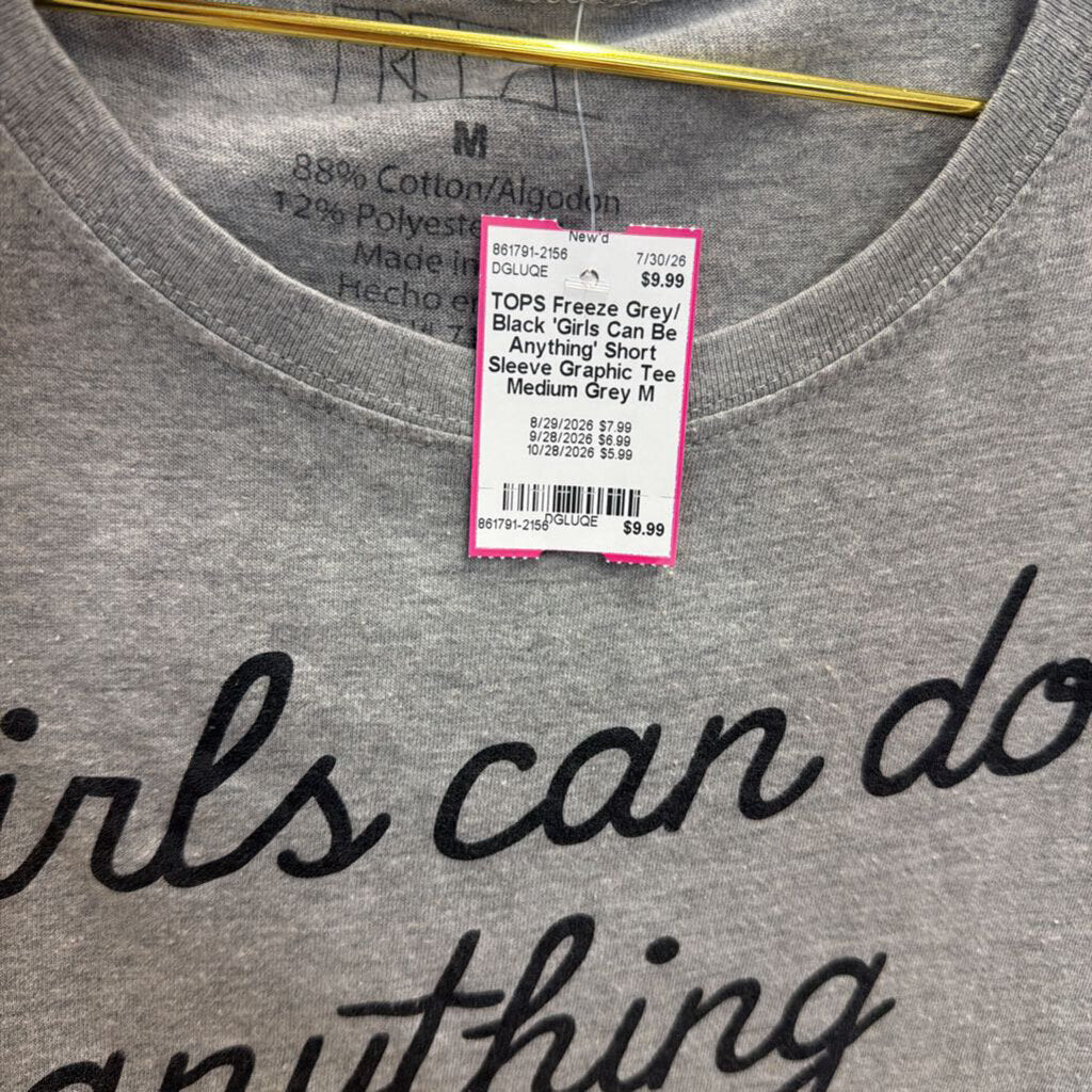 Grey/ Black 'Girls Can Be Anything' Short Sleeve Graphic Tee Medium