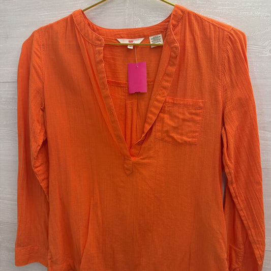 Levi Orange Long Sleeve Henley Top Extra Small