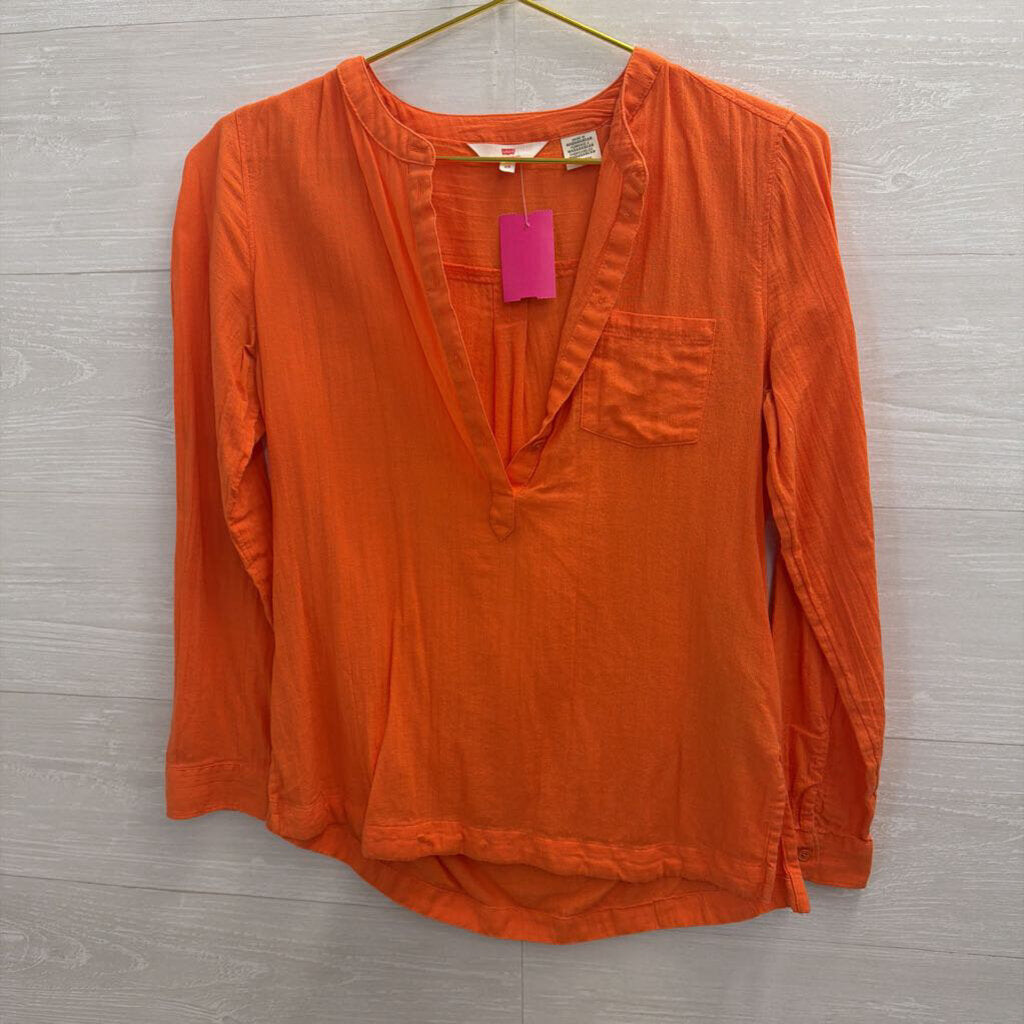 Levi Orange Long Sleeve Henley Top Extra Small