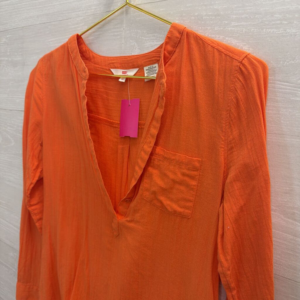 Levi Orange Long Sleeve Henley Top Extra Small