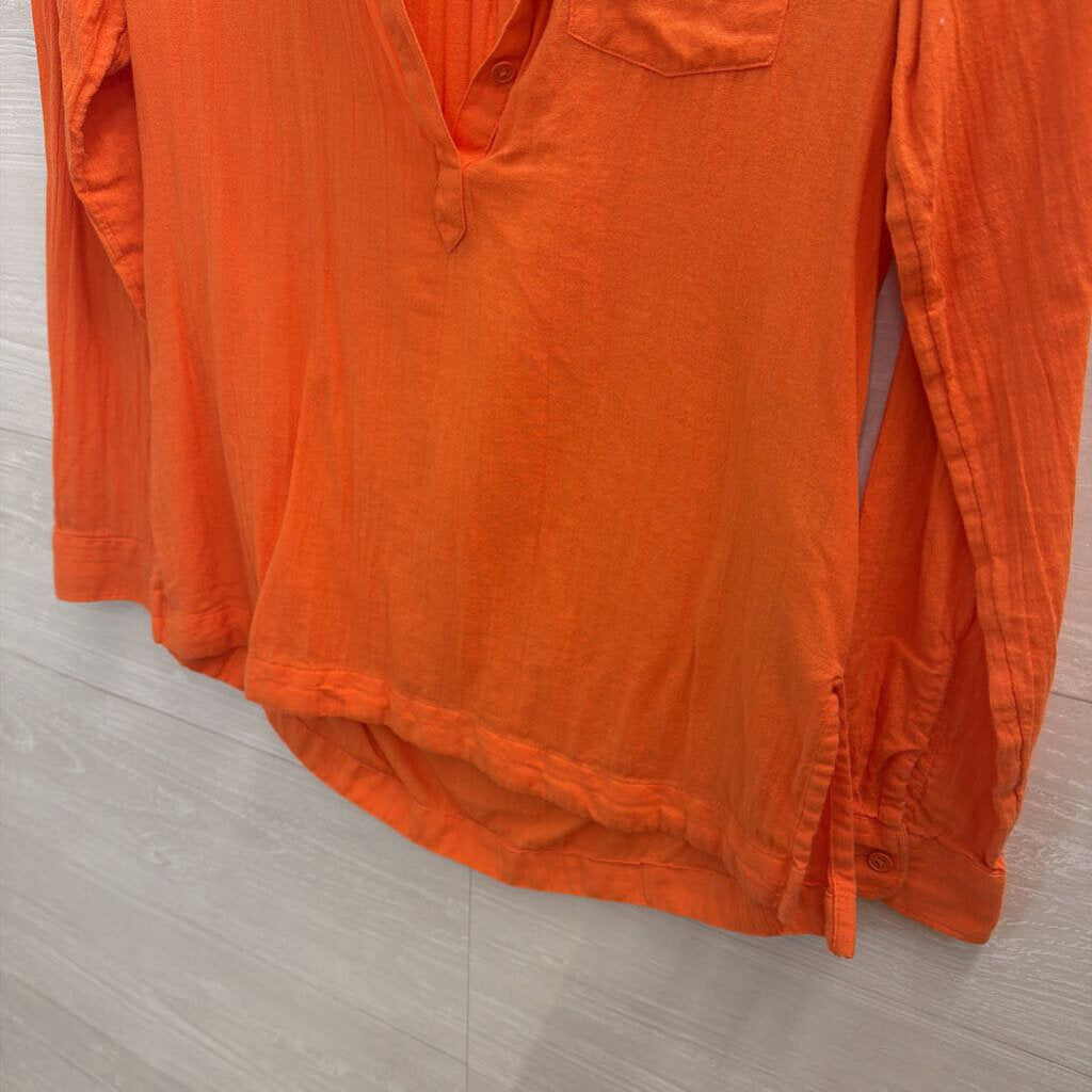 Levi Orange Long Sleeve Henley Top Extra Small