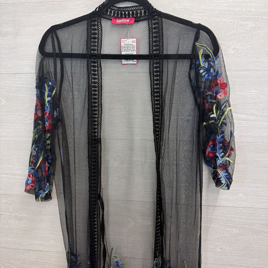 Somya Black/ Multi Embroidered Open Front Kimono Top Small