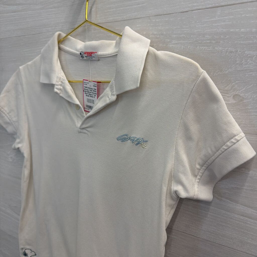 Snoopy Club White Embroidered Snoopy Short Sleeve Top Small