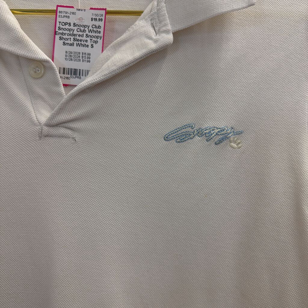 Snoopy Club White Embroidered Snoopy Short Sleeve Top Small