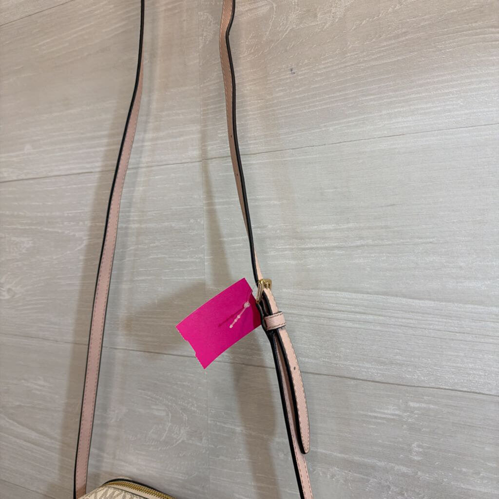 Michael Kors White/ Pink Signature Logo Jet Set Crossbody Purse