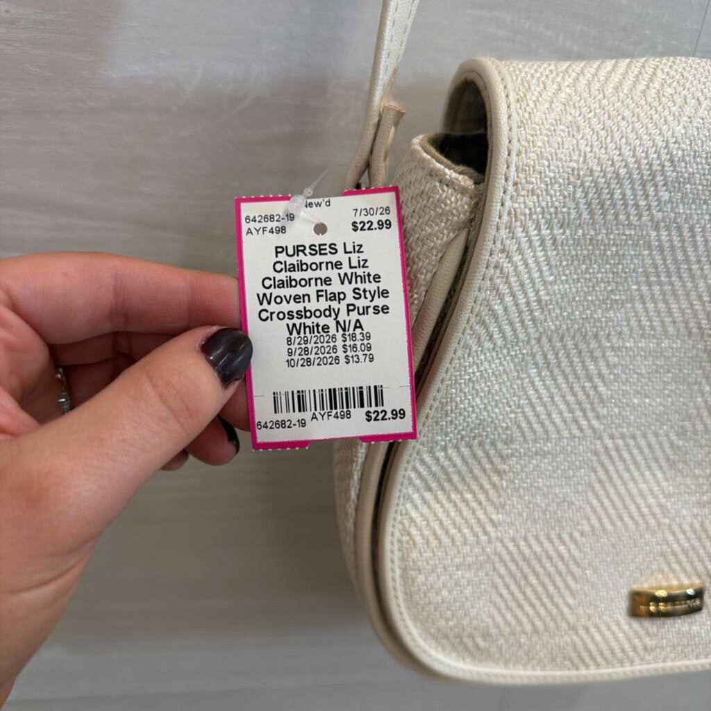 Liz Claiborne White Woven Flap Style Crossbody Purse