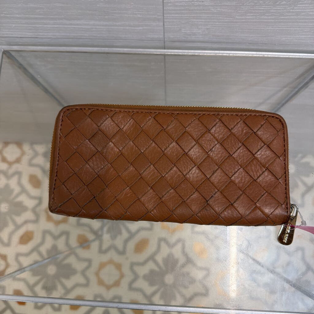 Michael Kors Brown Woven Leather Zip Around Wallet