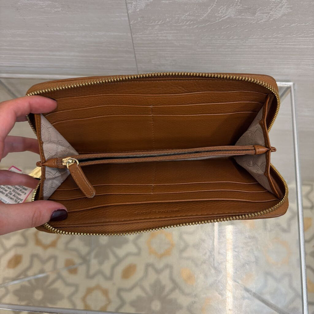 Michael Kors Brown Woven Leather Zip Around Wallet