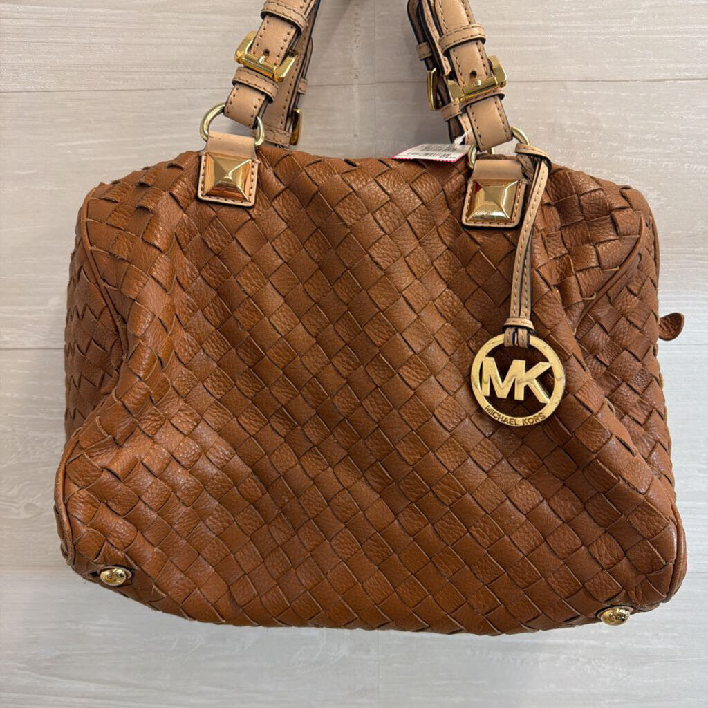 Michael Kors Brown Woven Leather Grayson Satchel Purse