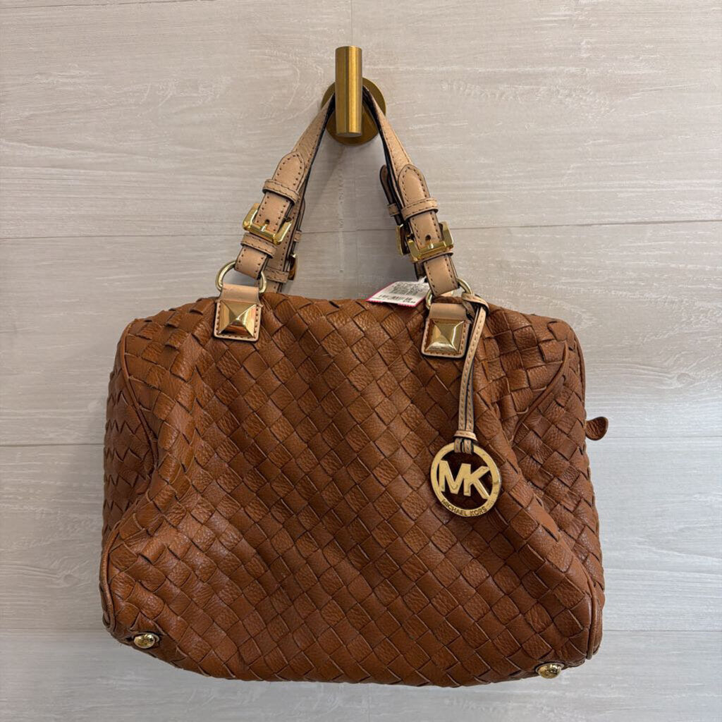 Michael Kors Brown Woven Leather Grayson Satchel Purse
