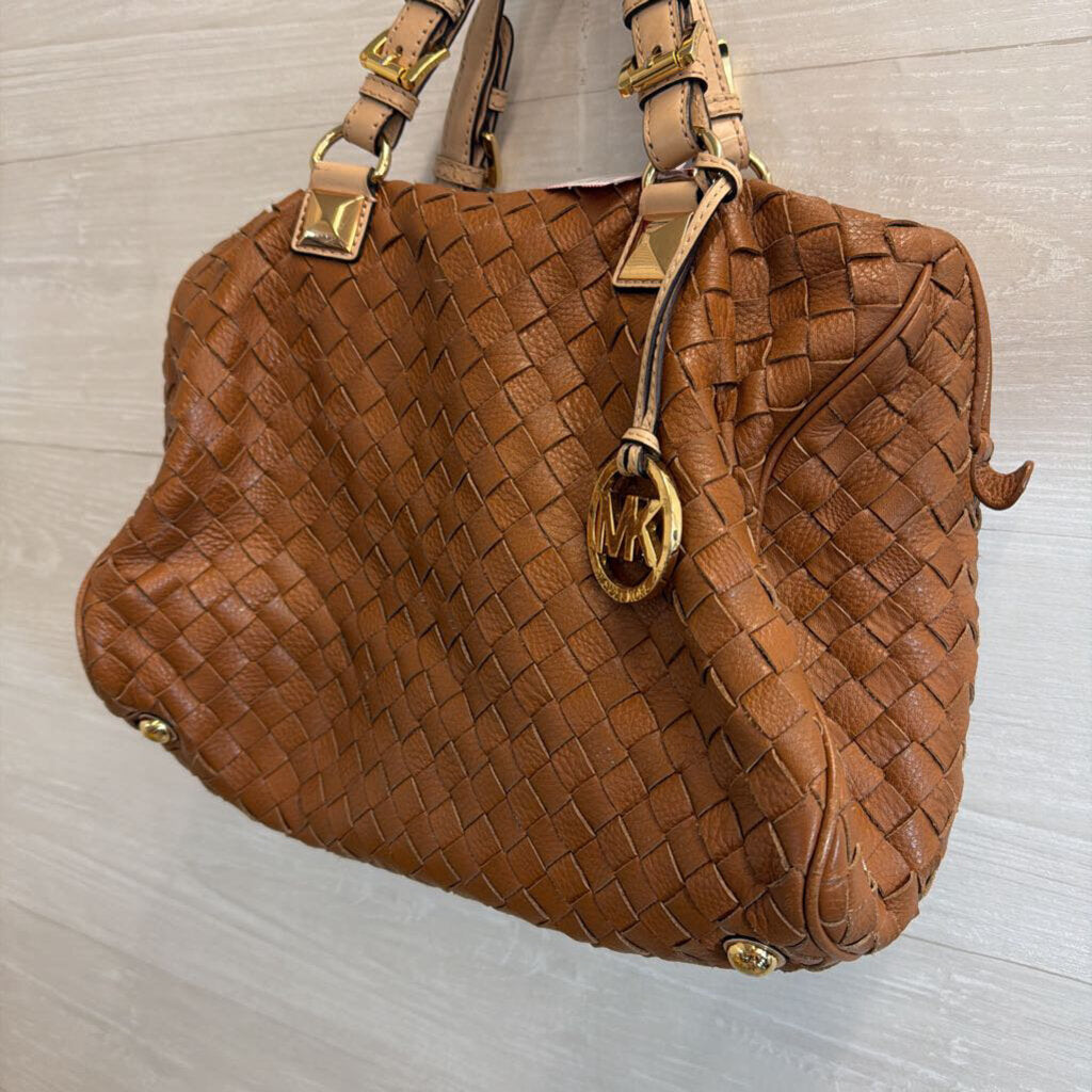 Michael Kors Brown Woven Leather Grayson Satchel Purse