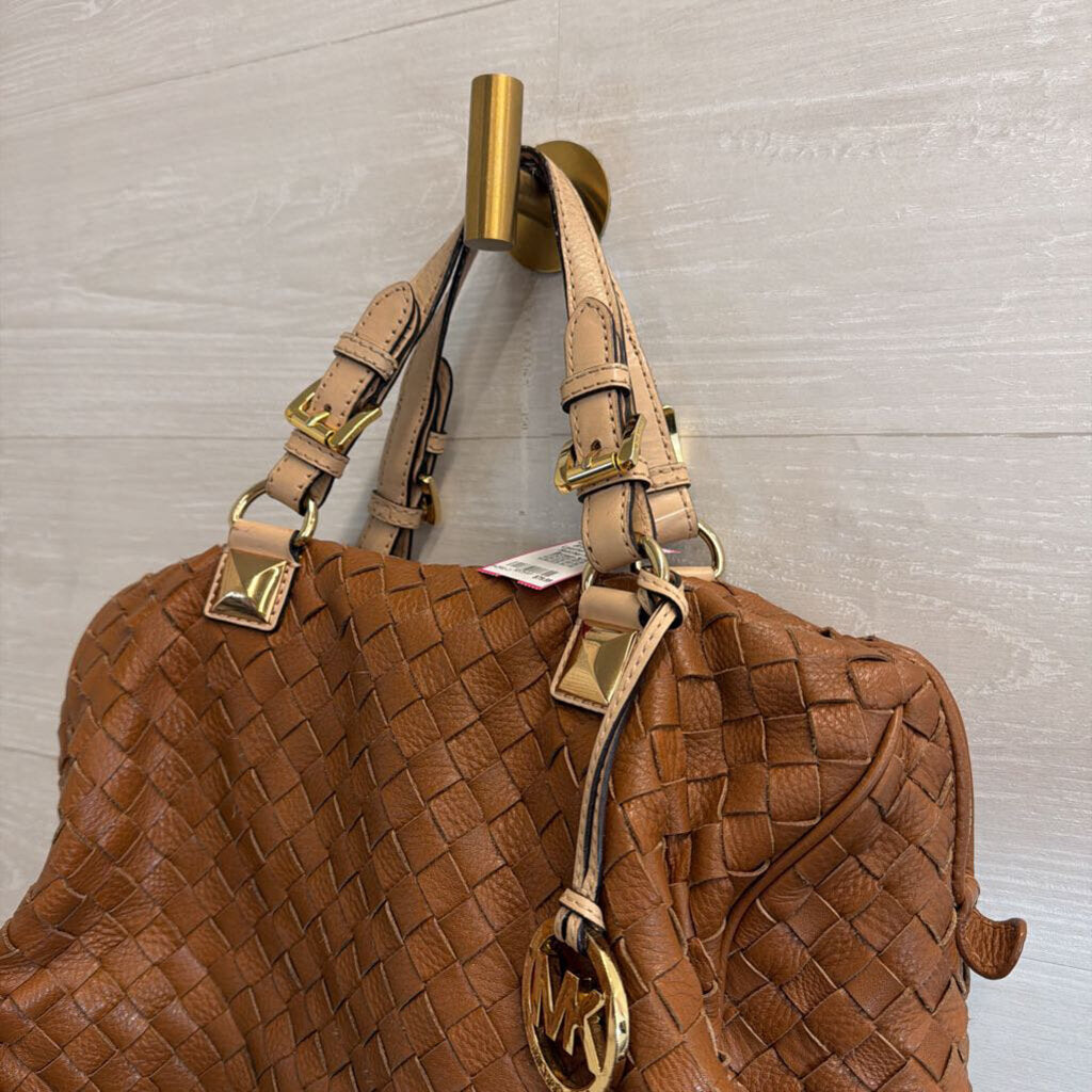 Michael Kors Brown Woven Leather Grayson Satchel Purse