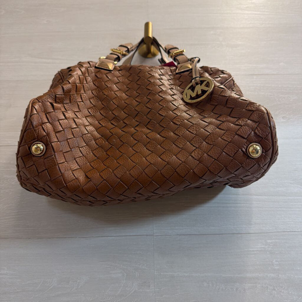 Michael Kors Brown Woven Leather Grayson Satchel Purse