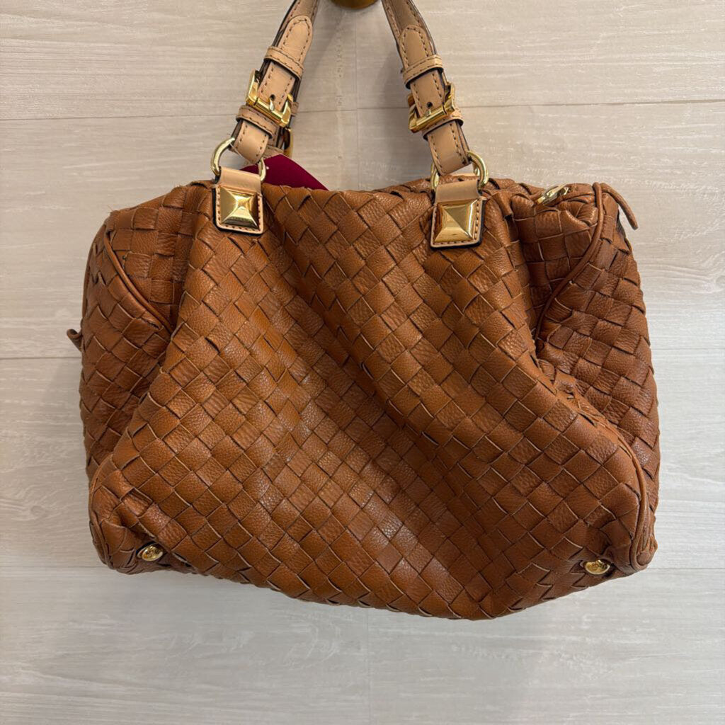 Michael Kors Brown Woven Leather Grayson Satchel Purse