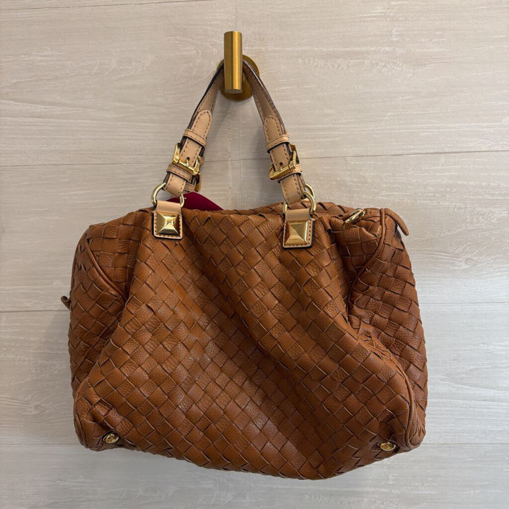 Michael Kors Brown Woven Leather Grayson Satchel Purse