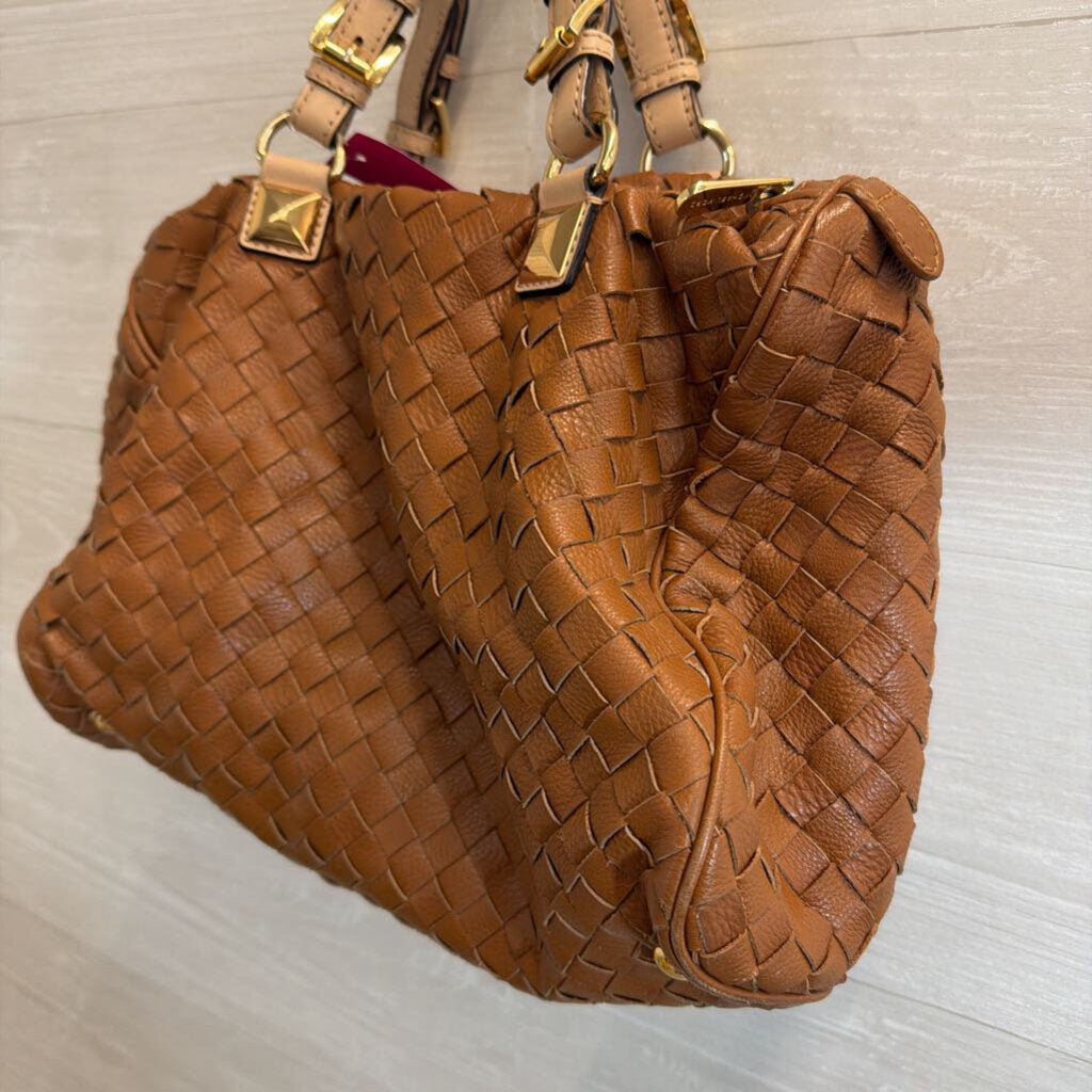 Michael Kors Brown Woven Leather Grayson Satchel Purse
