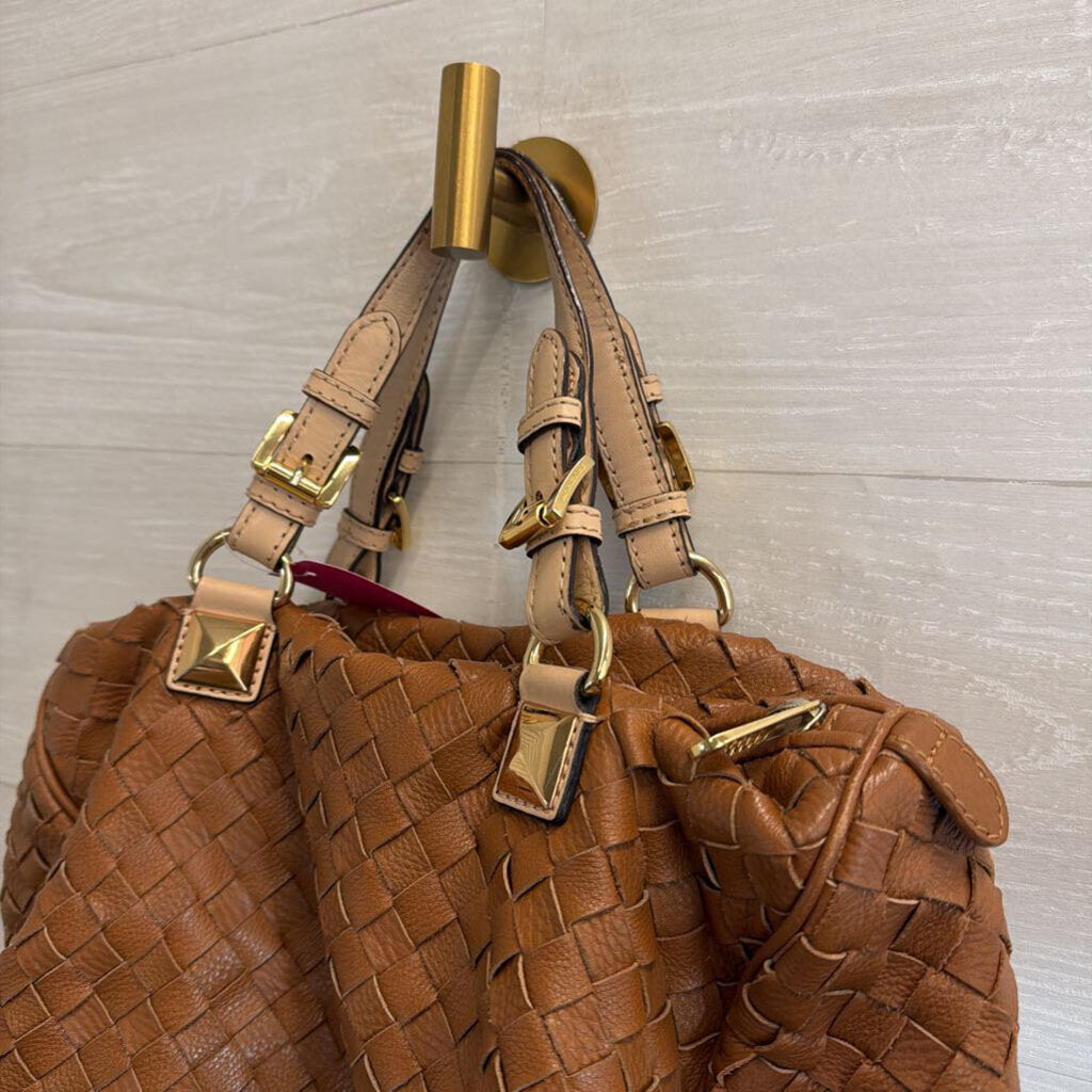 Michael Kors Brown Woven Leather Grayson Satchel Purse