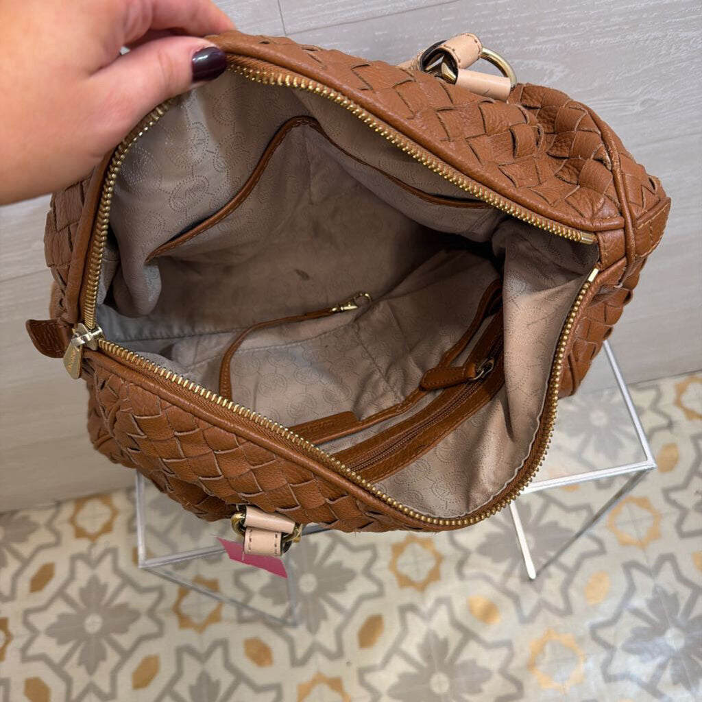 Michael Kors Brown Woven Leather Grayson Satchel Purse